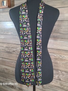 Novelty Marvin the Martian Print Tie - Black with Green & Red Accents